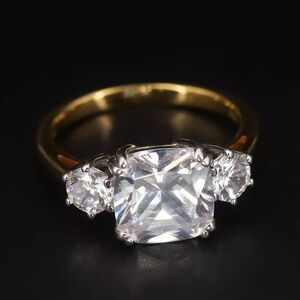 Sterling Silver & 14K Gold White CZ past, present, future ring❤️